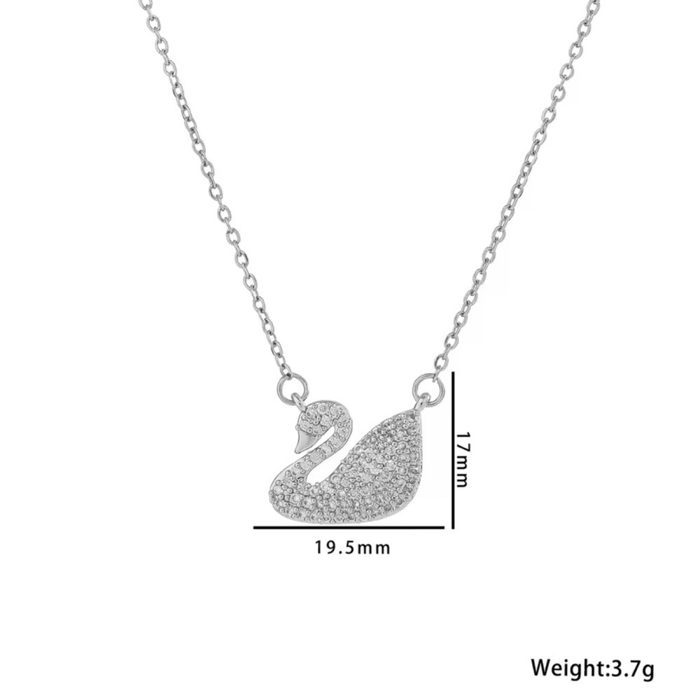 Swan Pendant 18K White Gold (Rhodium) Plated Necklace With Pave Diamond Inlay - Picture 6 of 6